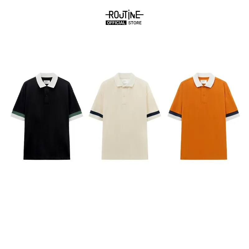 Ảnh Áo Polo Nam Interlock Pique Trơn Phối Cổ Tay Form Loose - Routine 10S23POL041 4