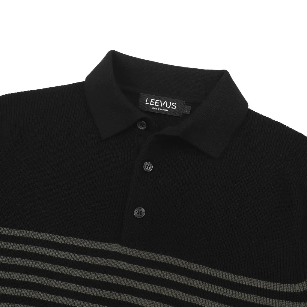 Ảnh Áo Polo nam LEN DỆT KIM cotton cao cấp Block Stripes Polo phong cách thời thượng thanh lịch chỉn chu LEEVUS APL334 2