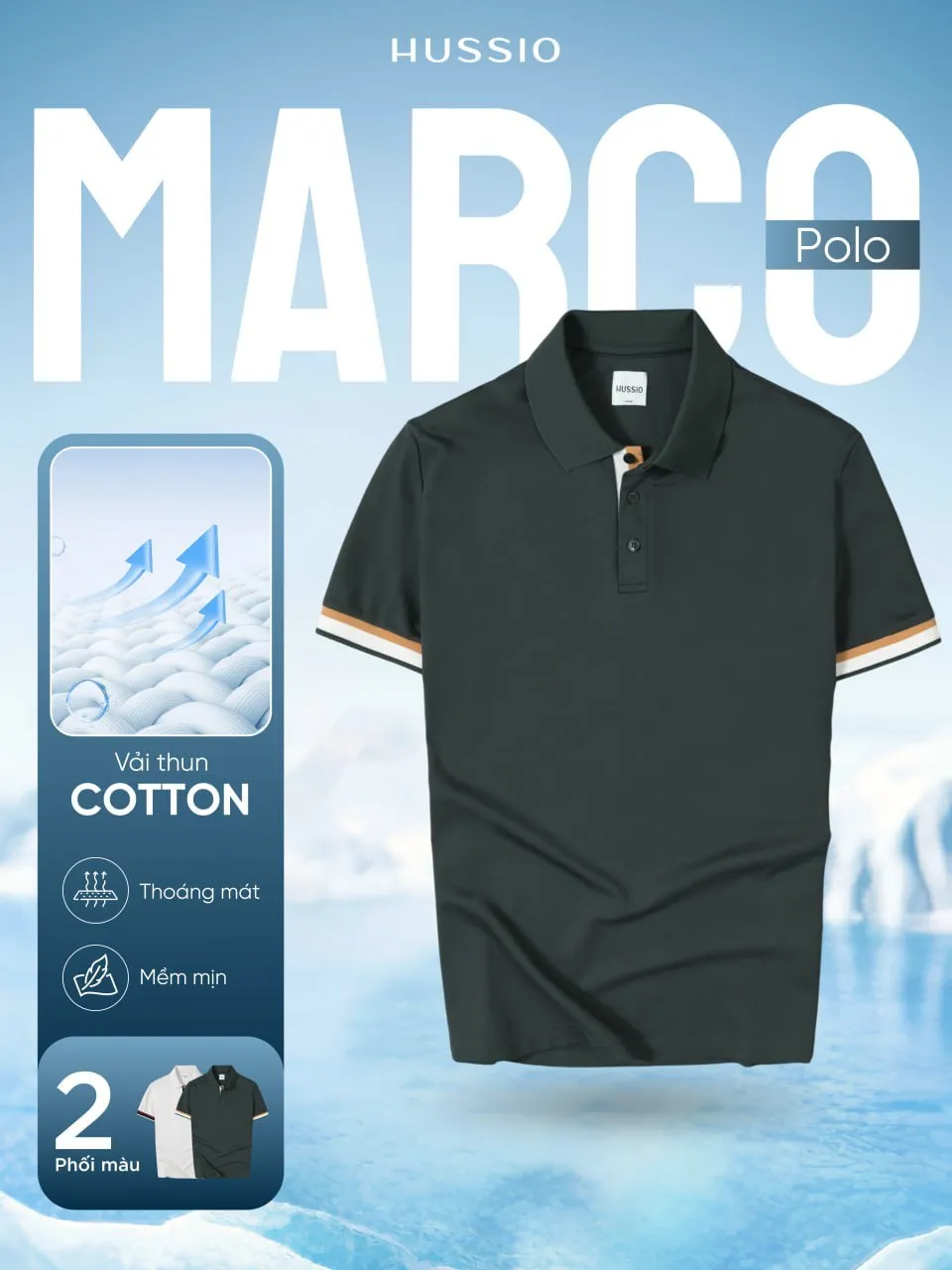 Ảnh Áo polo nam MARCO vải thun cotton dày dặn, co dãn tốt, đứng form, thoáng mát - HUSSIO 2