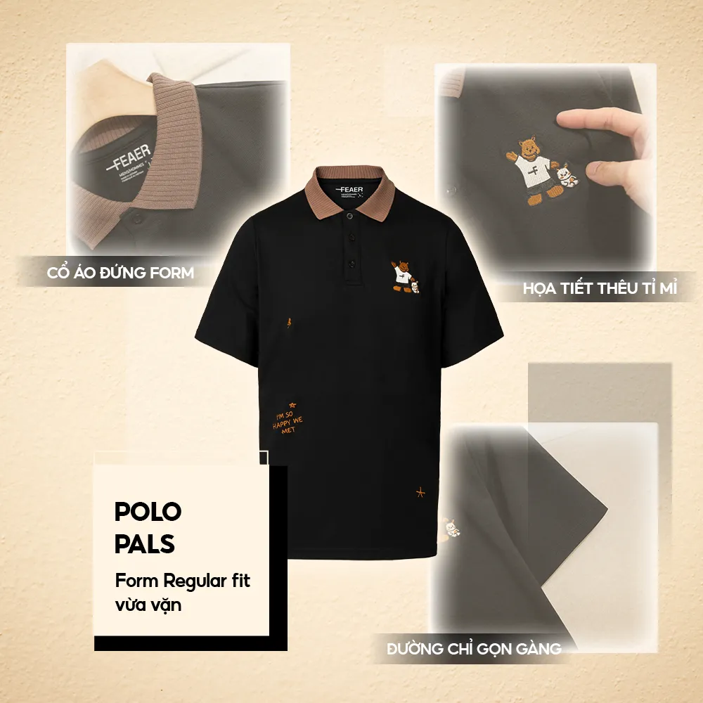 Ảnh Áo polo nam Pals cổ bẻ, tay ngắn, vải CVC cao cấp thoáng mát, co giãn, họa tiết thêu dễ thương - FEAER 4
