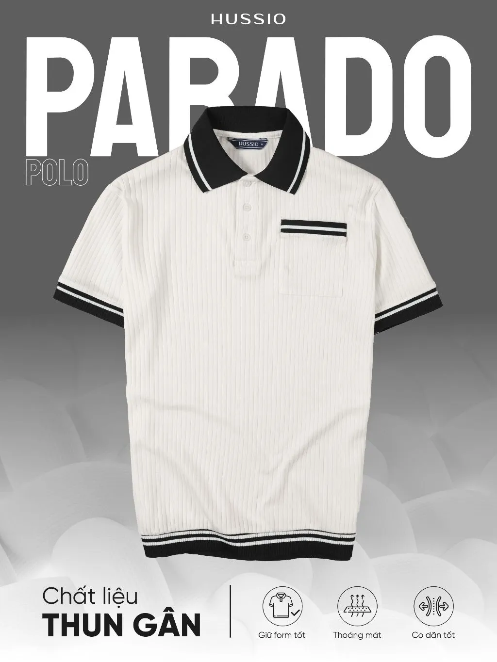 Ảnh Áo polo nam PARADO vải thun gân thoáng mát, co dãn tốt, tôn dáng, che khuyết điểm - HUSSIO 2