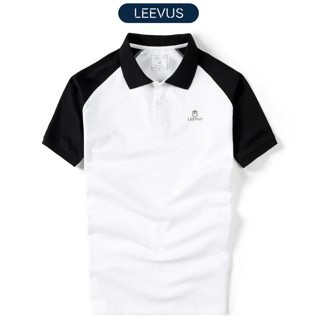 Ảnh Áo polo nam phối Raglan logo LEEVUS đen trắng, trẻ trung vải CVC cá sấu APL204 1