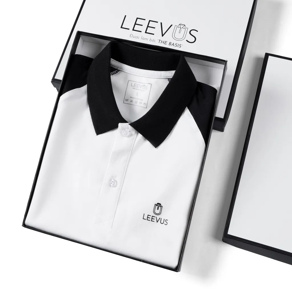 Ảnh Áo polo nam phối Raglan logo LEEVUS đen trắng, trẻ trung vải CVC cá sấu APL204 2