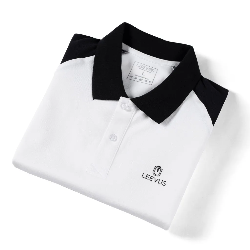 Ảnh Áo polo nam phối Raglan logo LEEVUS đen trắng, trẻ trung vải CVC cá sấu APL204 3