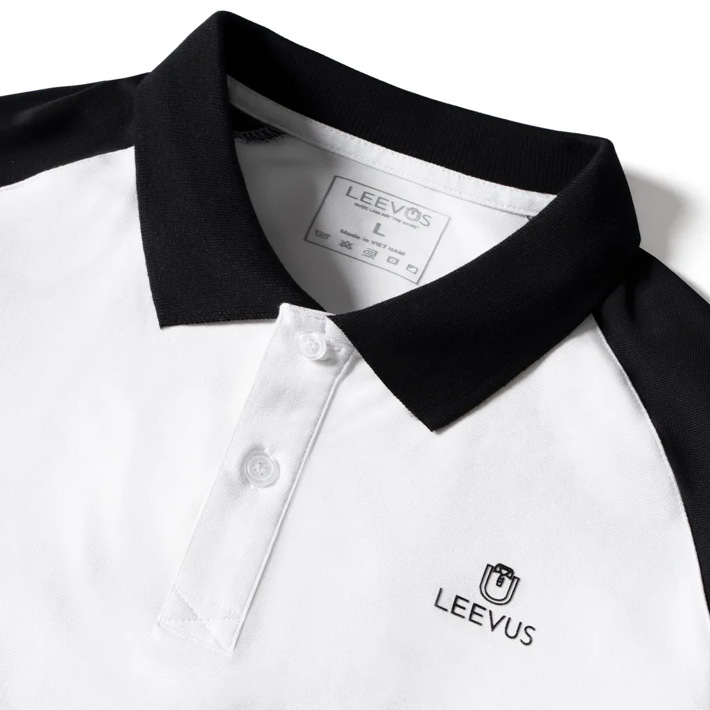 Ảnh Áo polo nam phối Raglan logo LEEVUS đen trắng, trẻ trung vải CVC cá sấu APL204 4