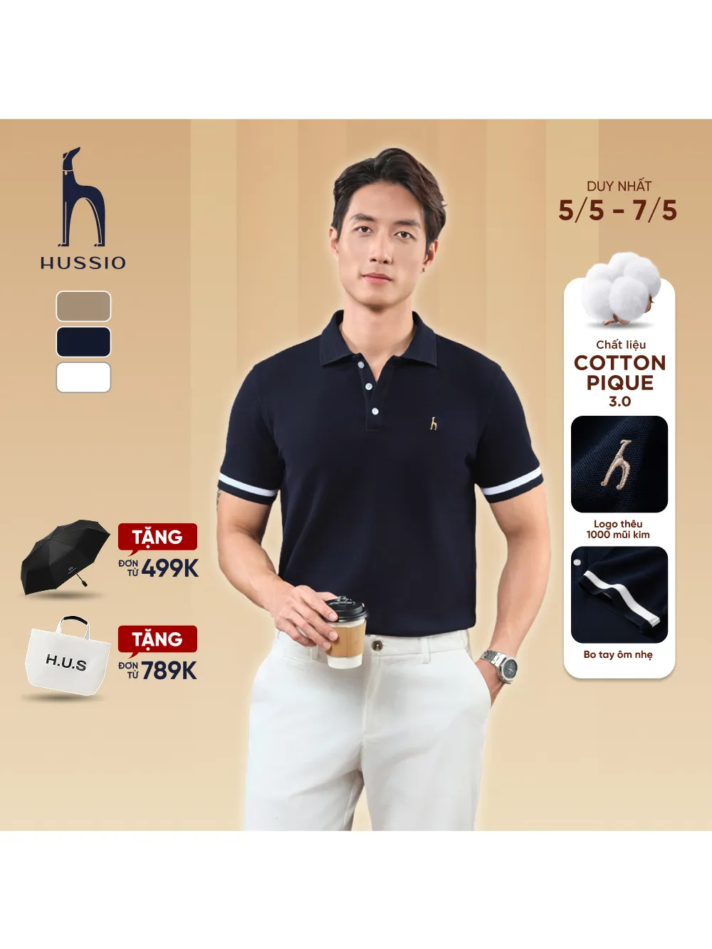 Ảnh Áo POLO nam phối viền tay VIRTUS vải Cotton Pique xuất xịn, bền màu, che khuyết điểm - HUSSIO 1
