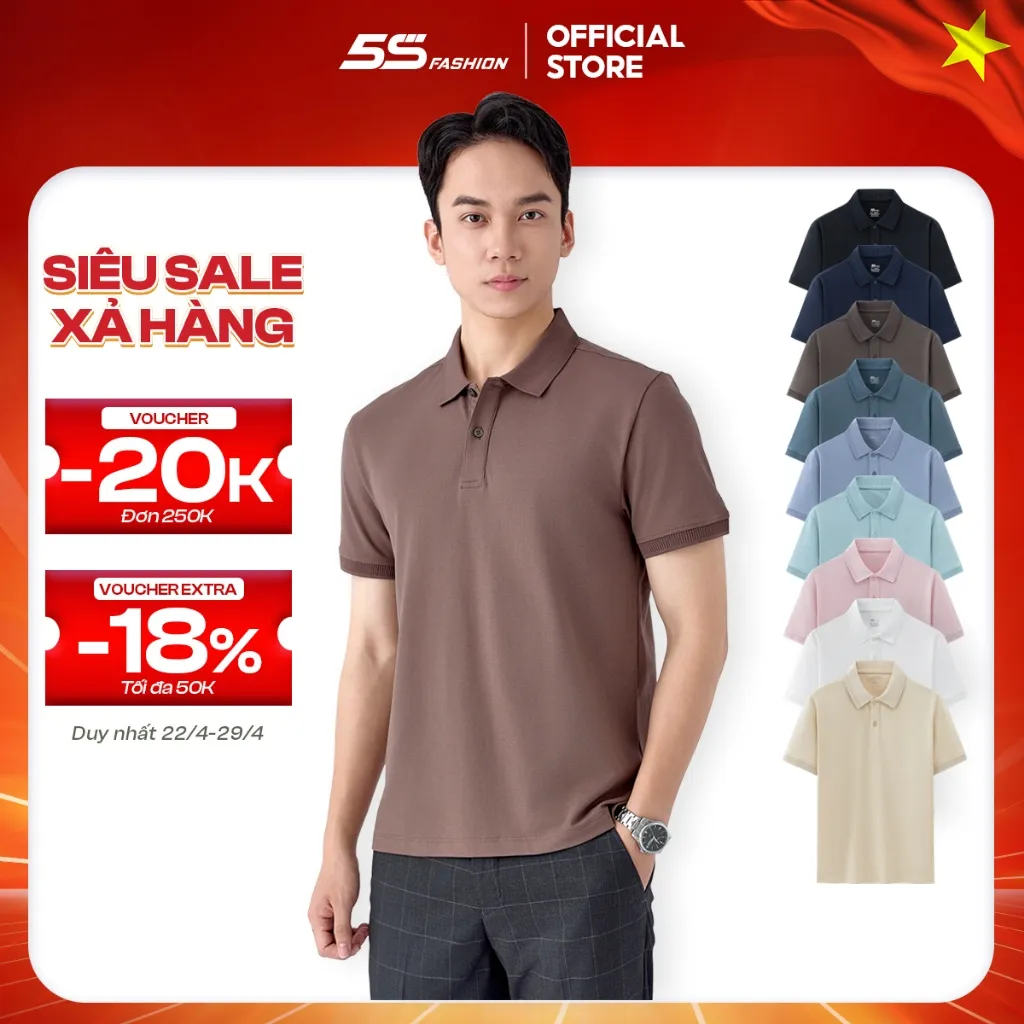 Ảnh Áo Polo Nam PIQUE 5S FASHION Mùa Hè, Mềm Mát, Trơn Basic Bo Dệt Hiệu Ứng Lịch Lãm (APC25030) 1