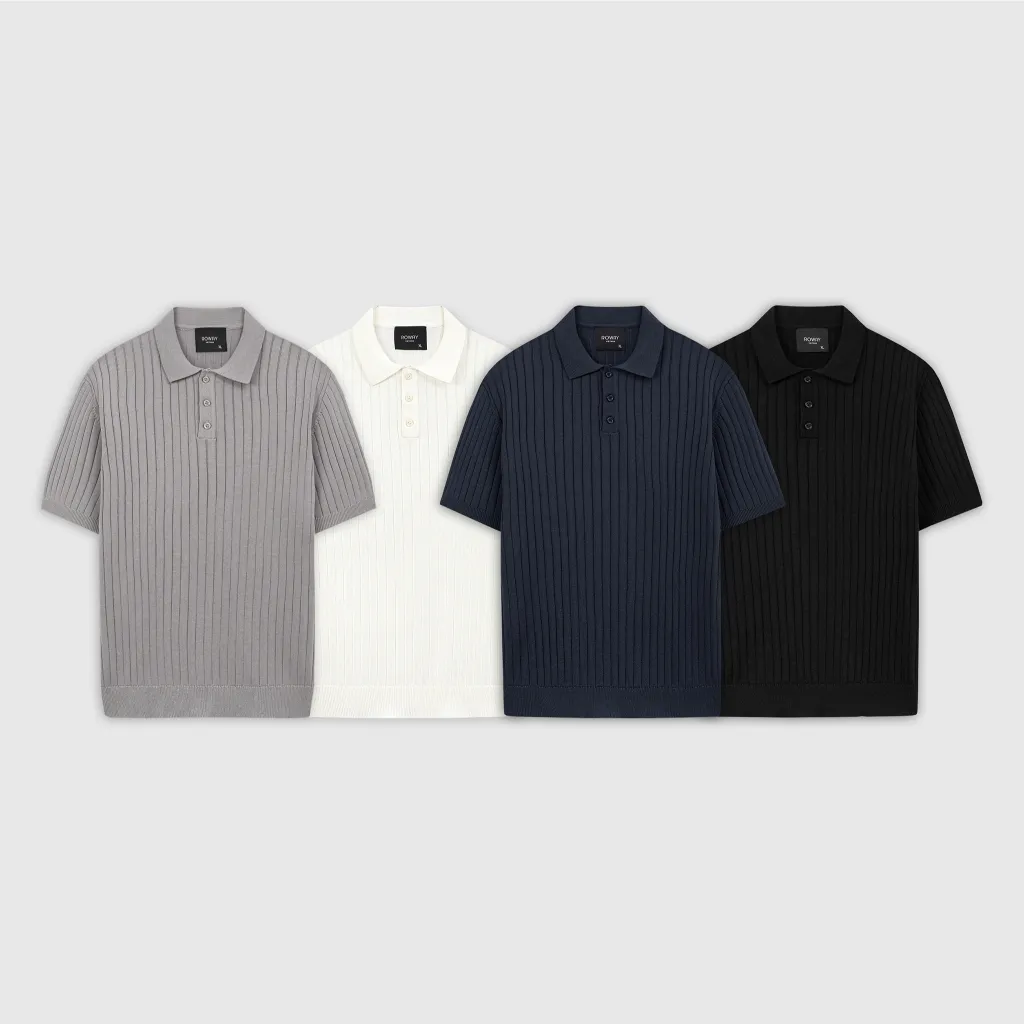 Ảnh Áo polo nam ROWAY Dệt len, Cao cấp | Polo len dệt kẻ 1