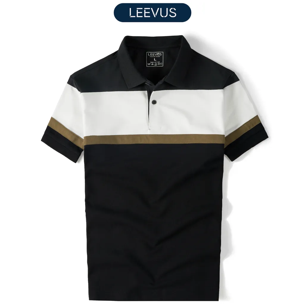 Ảnh Áo Polo nam STRIPED BLOCK LEEVUS phối màu, vải CVC cá sấu, form regular APL312 1