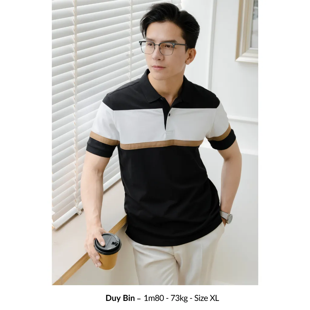 Ảnh Áo Polo nam STRIPED BLOCK LEEVUS phối màu, vải CVC cá sấu, form regular APL312 4