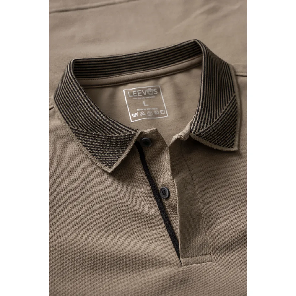 Ảnh Áo Polo nam STRIPED COLLAR LEEVUS phối sọc cổ, 3 màu lựa chọn, vải CVC cá sấu, form regular APL320 4