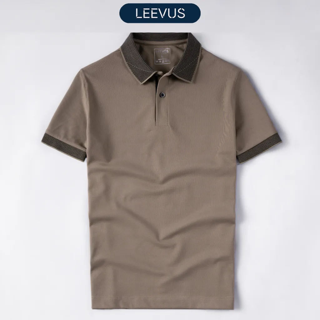 Ảnh Áo Polo nam STRIPED COLLAR LEEVUS phối sọc cổ, vải CVC cá sấu, form regular APL320 1