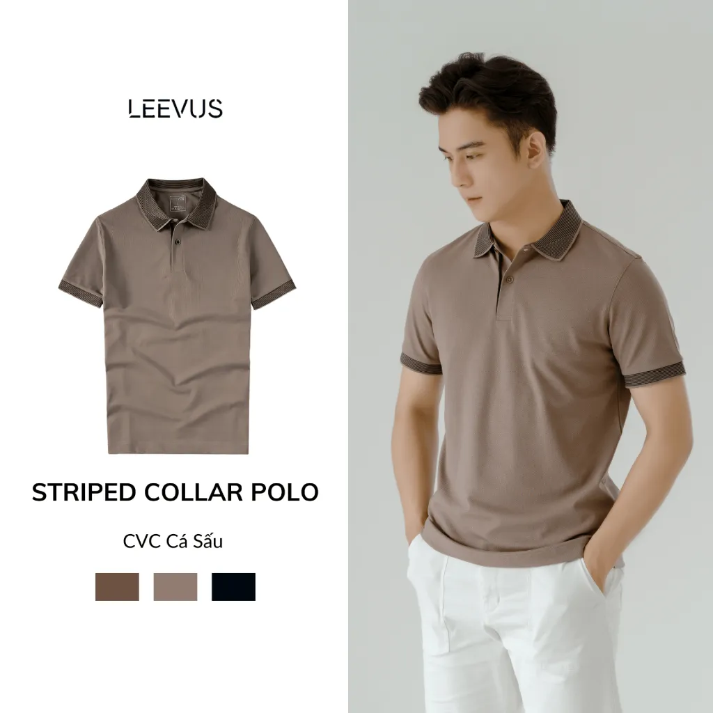 Ảnh Áo Polo nam STRIPED COLLAR LEEVUS phối sọc cổ, vải CVC cá sấu, form regular APL320 2