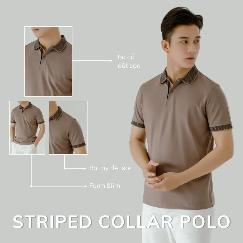 Ảnh Áo Polo nam STRIPED COLLAR LEEVUS phối sọc cổ, vải CVC cá sấu, form regular APL320 3