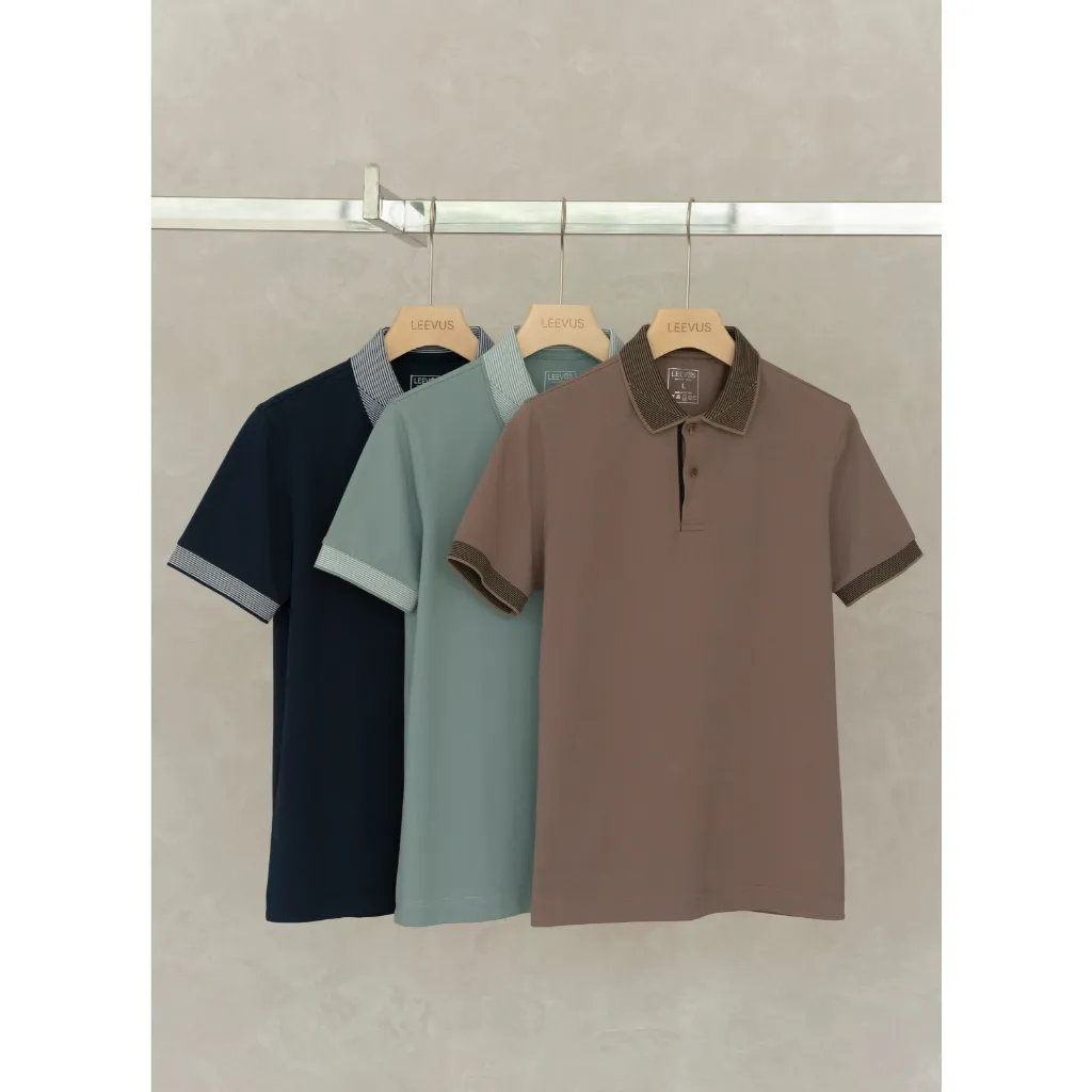 Ảnh Áo Polo nam STRIPED COLLAR LEEVUS phối sọc cổ, vải CVC cá sấu, form regular APL320 4