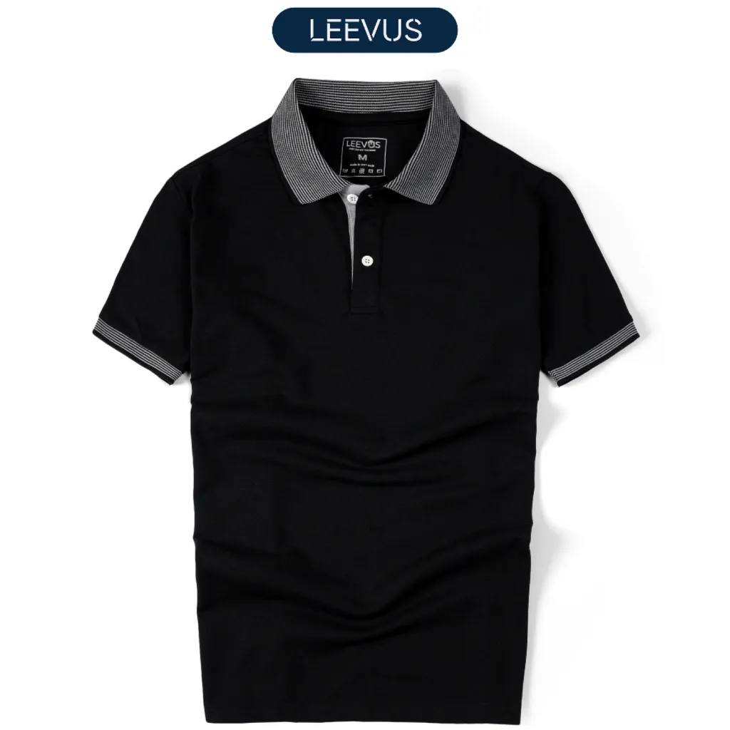 Ảnh Áo Polo nam STRIPES LEEVUS phối bo dệt, vải CVC cá sấu, form regular APL275 1