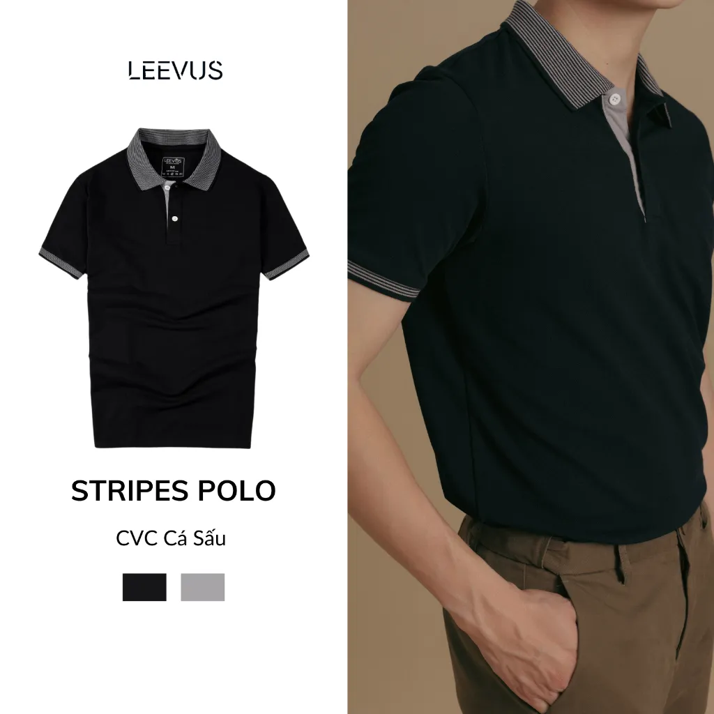 Ảnh Áo Polo nam STRIPES LEEVUS phối bo dệt, vải CVC cá sấu, form regular APL275 2