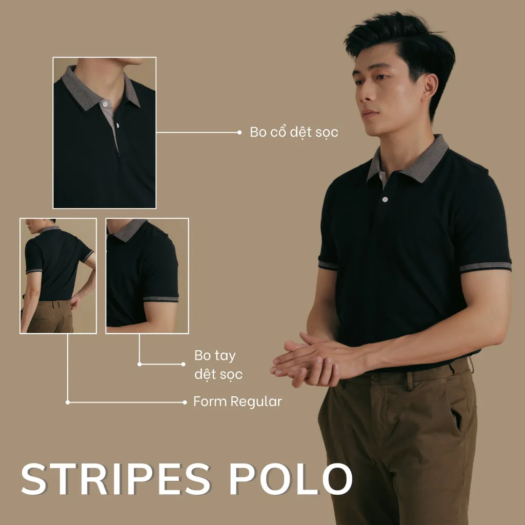 Ảnh Áo Polo nam STRIPES LEEVUS phối bo dệt, vải CVC cá sấu, form regular APL275 3