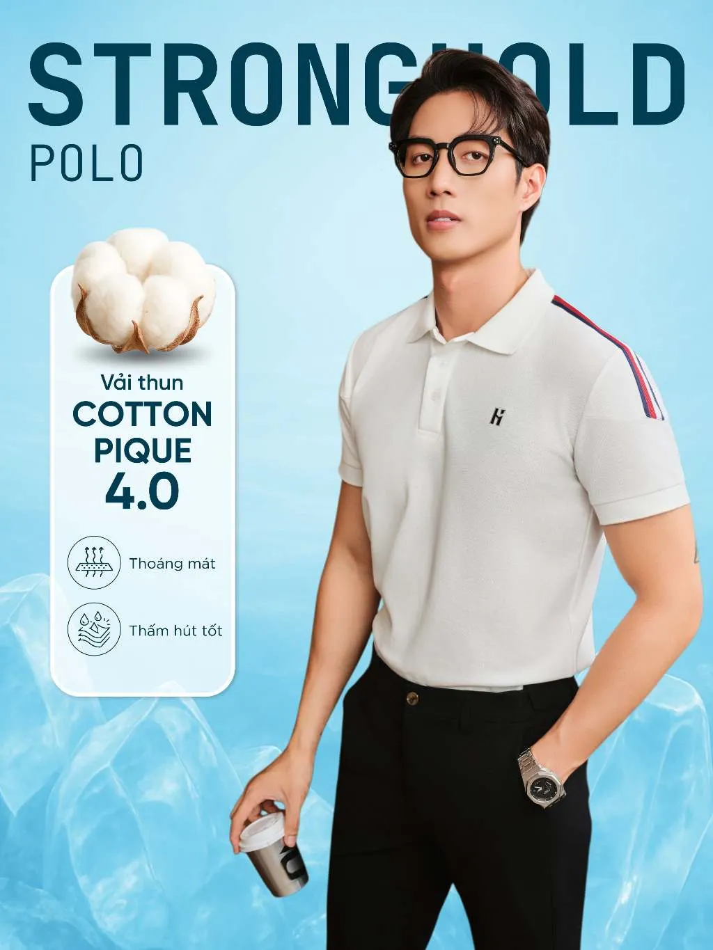 Ảnh Áo polo nam STRONGHOLD vải cotton pique 4.0 mềm mịn, co dãn tốt, thoáng mát ,sang trọng - HUSSIO 2