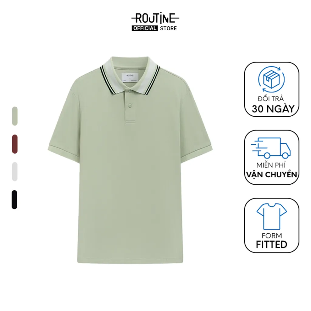 Ảnh Áo Polo Nam Tay Ngắn 100% Cotton Phối Cổ Sọc Form Fitted - Routine 10F23POL003 1