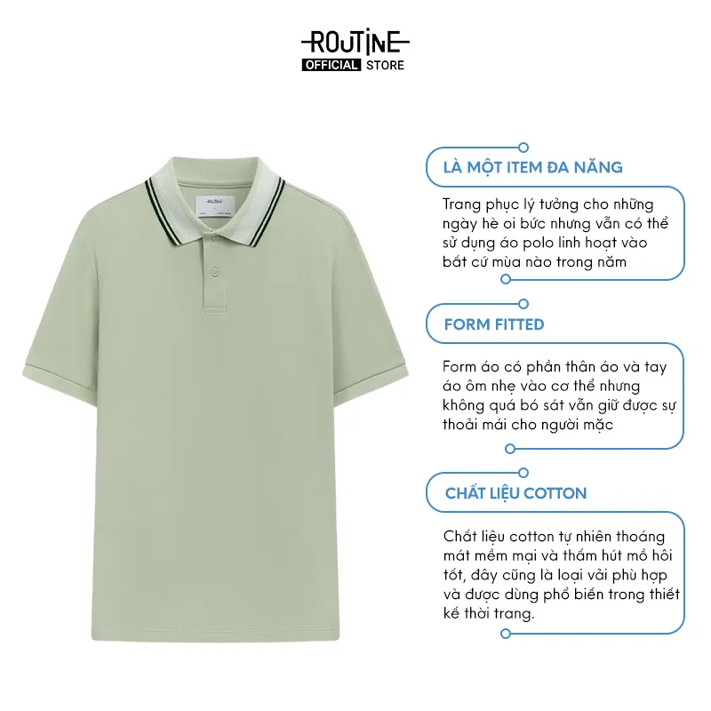 Ảnh Áo Polo Nam Tay Ngắn 100% Cotton Phối Cổ Sọc Form Fitted - Routine 10F23POL003 2