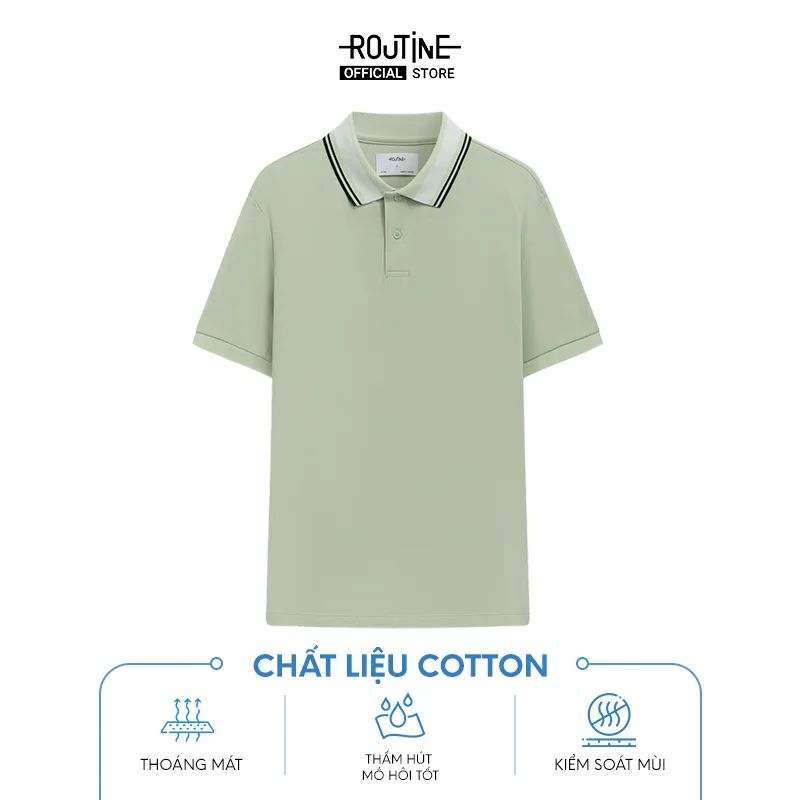 Ảnh Áo Polo Nam Tay Ngắn 100% Cotton Phối Cổ Sọc Form Fitted - Routine 10F23POL003 3