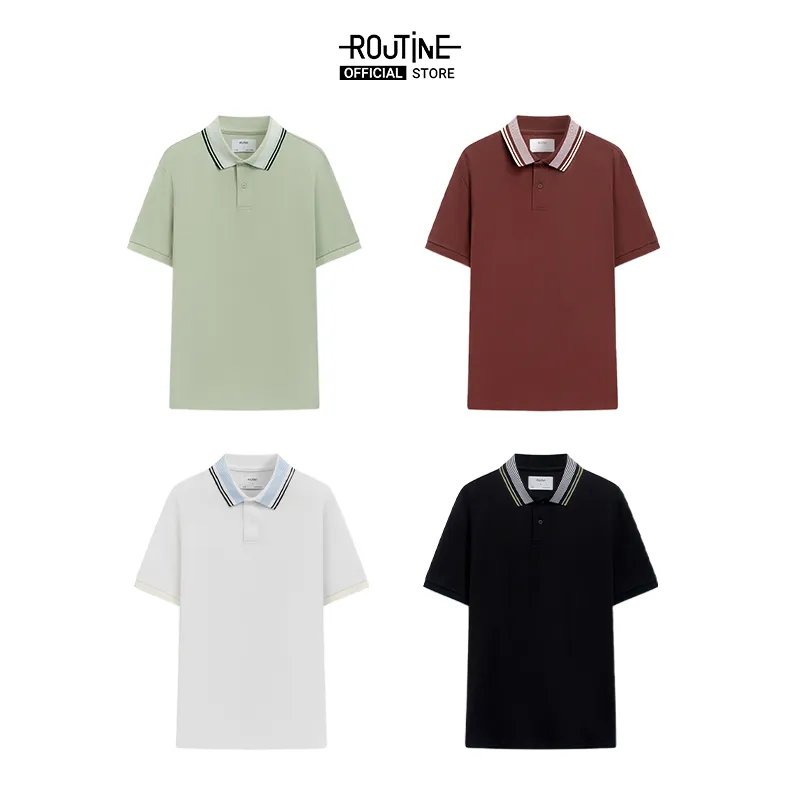 Ảnh Áo Polo Nam Tay Ngắn 100% Cotton Phối Cổ Sọc Form Fitted - Routine 10F23POL003 4