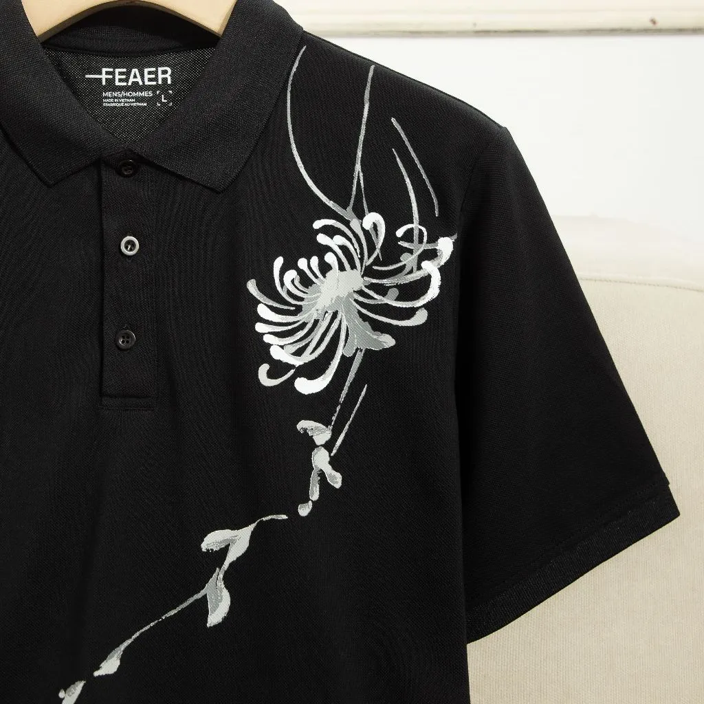 Ảnh Áo polo nam tay ngắn Petal cổ bẻ, chất vải Cotton cao cấp, đứng form, in hoa văn thủy mặc - FEAER 3