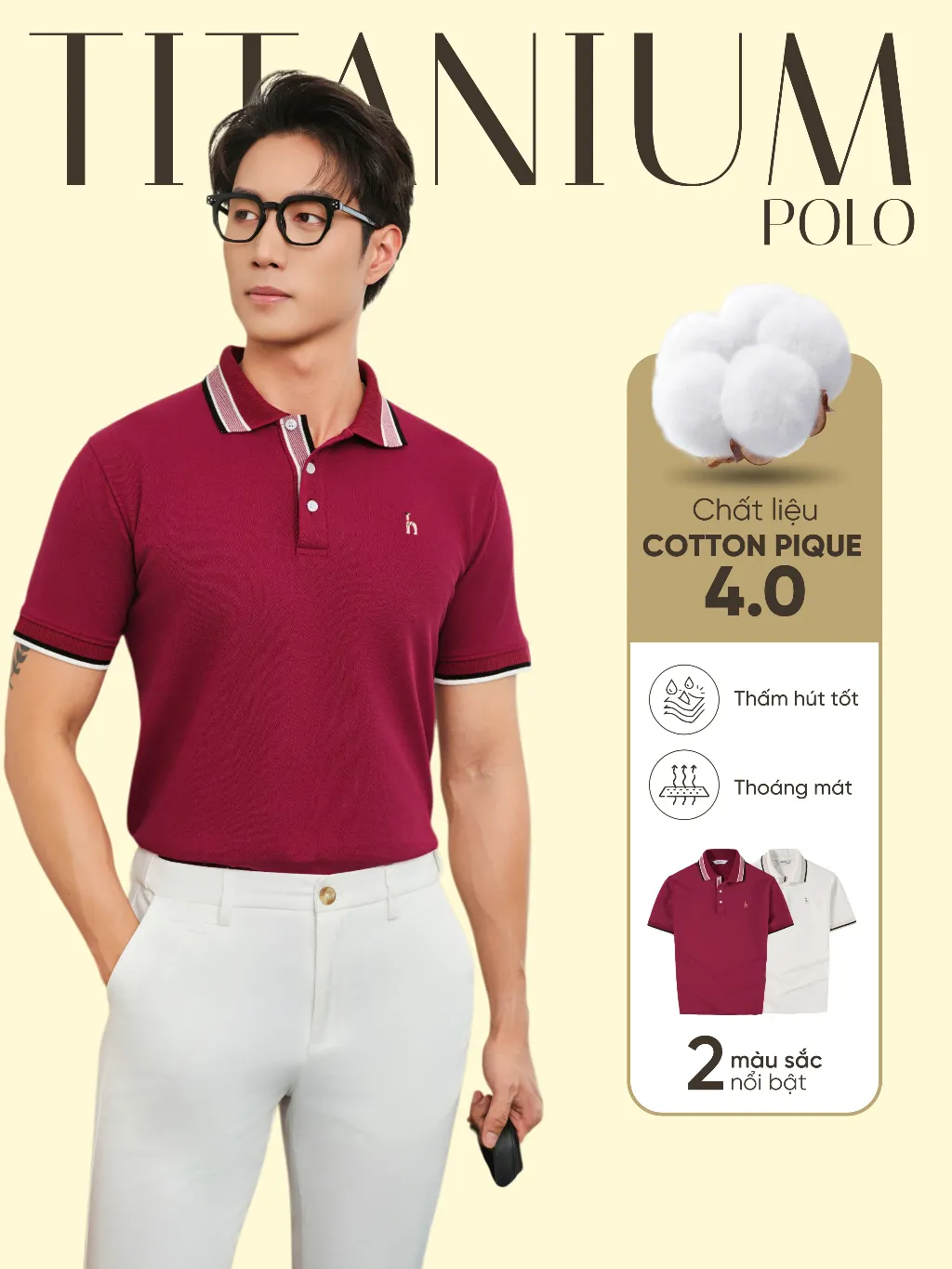 Ảnh Áo polo nam TITANIUM vải cotton pique 4.0 mềm mịn, co dãn tốt, thoáng mát, sang trọng - HUSSIO 2