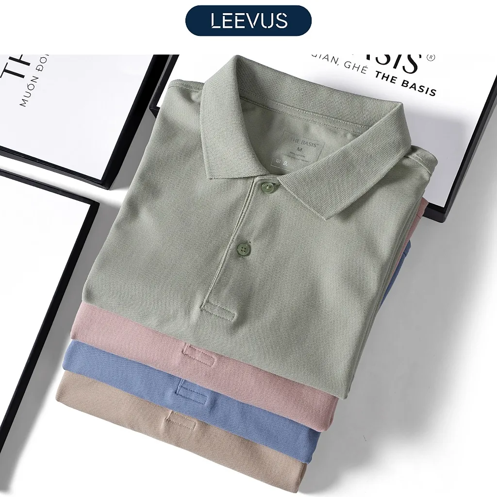 Ảnh Áo polo nam trơn LEEVUS tông màu trung tính đơn giản, chất liệu cá sấu CVC BASIS APL22 1