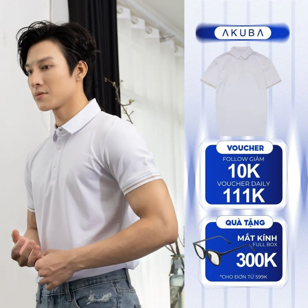 Ảnh Áo polo nam vải cá sấu cotton AKUBA form slimfit, chất liệu thoáng mát, thấm hút mồ hôi tốt| 01J0600 1