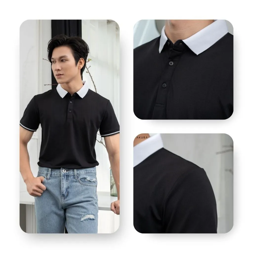 Ảnh Áo polo nam vải cá sấu cotton AKUBA form slimfit, chất liệu thoáng mát, thấm hút mồ hôi tốt| 01J0600 3