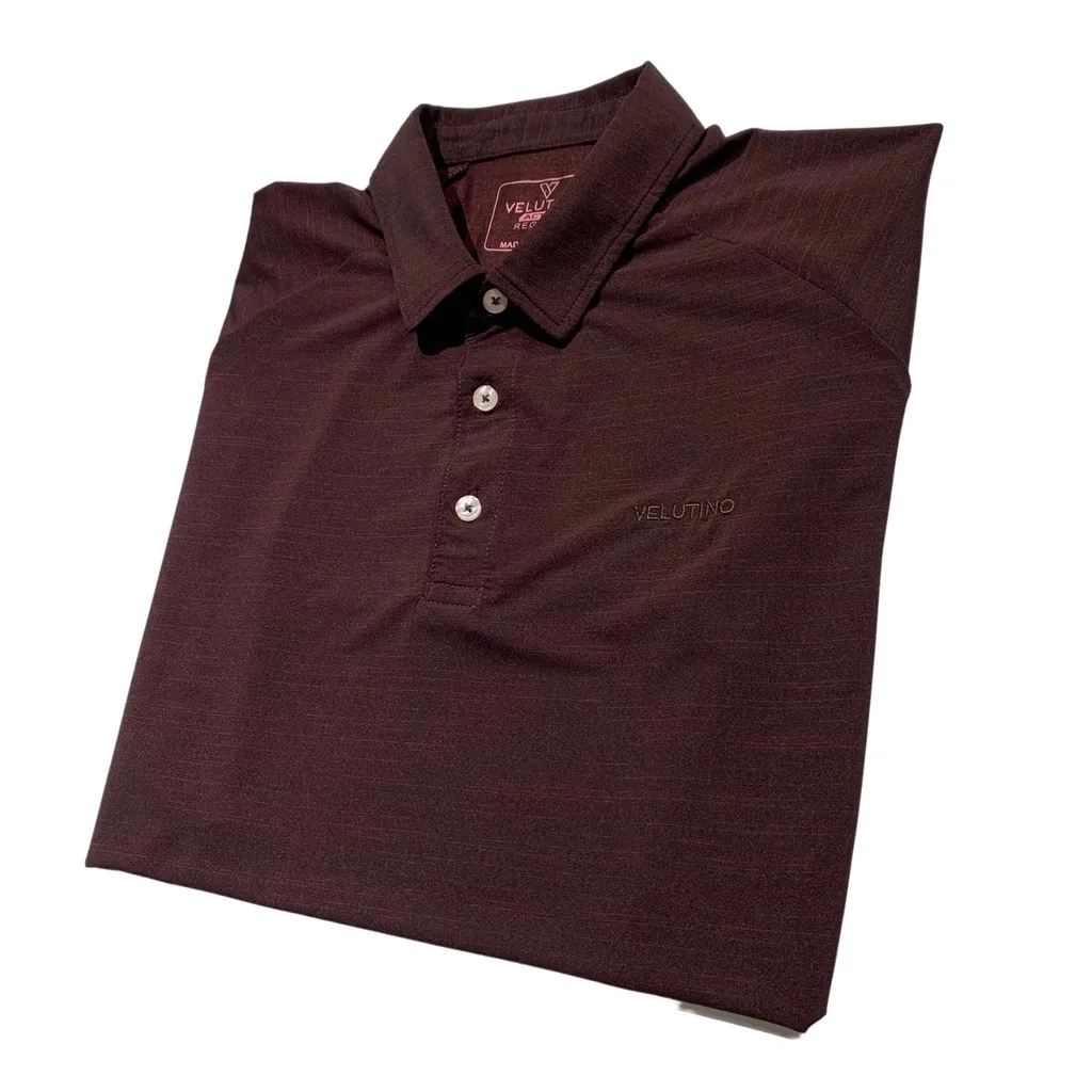 Ảnh Áo polo nam Velutino ngắn tay cổ bẻ 3 cúc nâu kẻ ngang cotton mềm mại 1