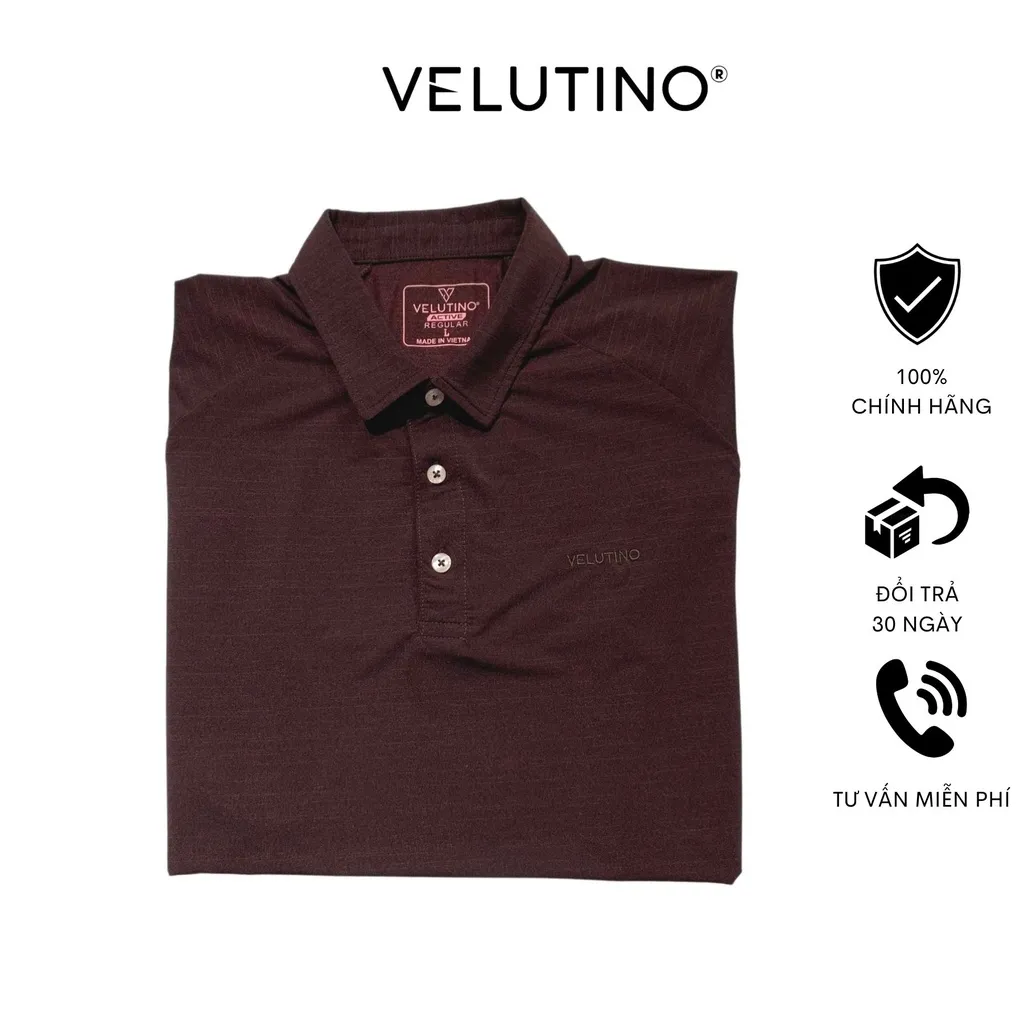 Ảnh Áo polo nam Velutino ngắn tay cổ bẻ 3 cúc nâu kẻ ngang cotton mềm mại 3