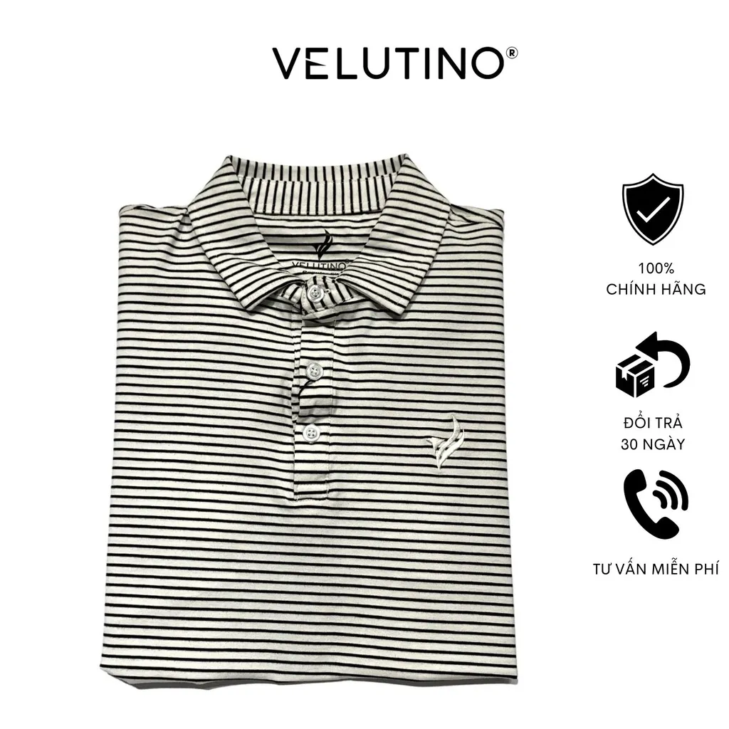 Ảnh Áo polo nam Velutino ngắn tay cổ bẻ kẻ ngang 100% cotton mềm mại thoáng mát 2