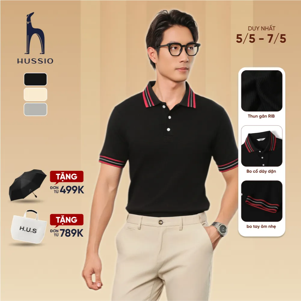 Ảnh Áo polo nam VISTRA vải thun gân RIB dày dặn, co dãn tốt, đứng form, che khuyết điểm - HUSSIO 1