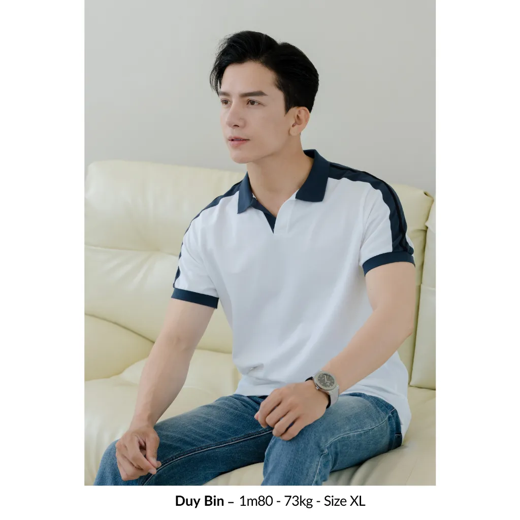 Ảnh Áo Polo nam V-NECK LEEVUS phối bo, vải CVC cá sấu, form regular APL318 4