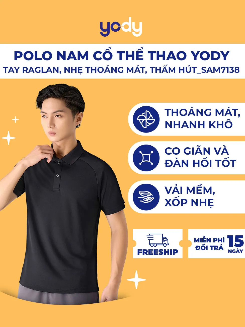 Ảnh Áo polo nam Yody sport áo thun có cổ áo thể thao, tay raglan, vải xốp nhẹ, thấm hút mồ hôi SAM7138 1