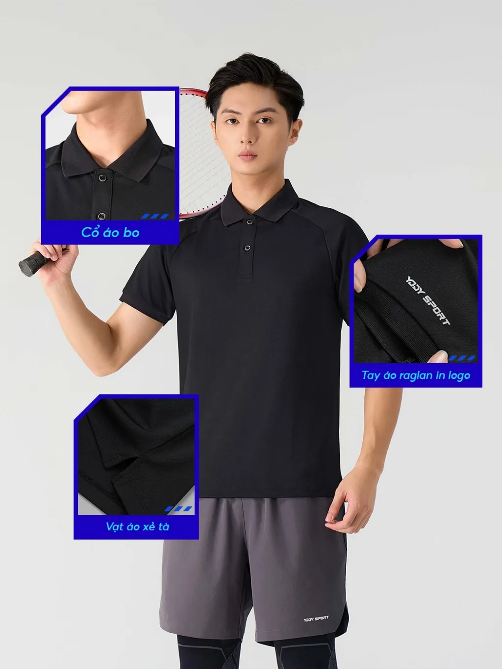 Ảnh Áo polo nam Yody sport áo thun có cổ áo thể thao, tay raglan, vải xốp nhẹ, thấm hút mồ hôi SAM7138 2
