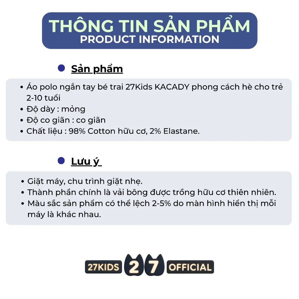 Ảnh Áo polo ngắn tay bé trai 27Kids KACADY phong cách hè cho trẻ 2-10 tuổi BSPO1 4