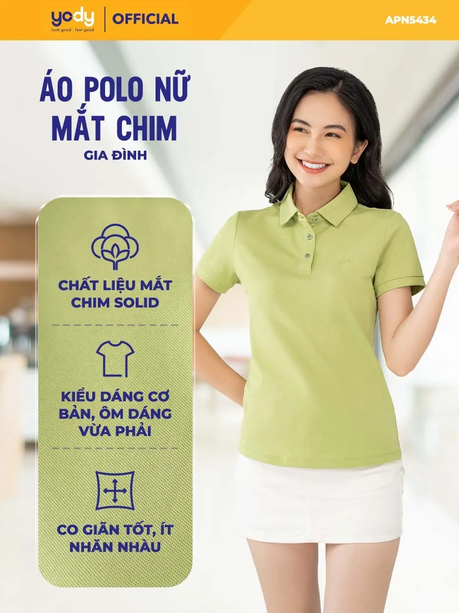 Ảnh Áo polo nữ YODY vải cotton mắt chim gia đình mềm mại chống nhăn nhàu bai gião APN7280 1