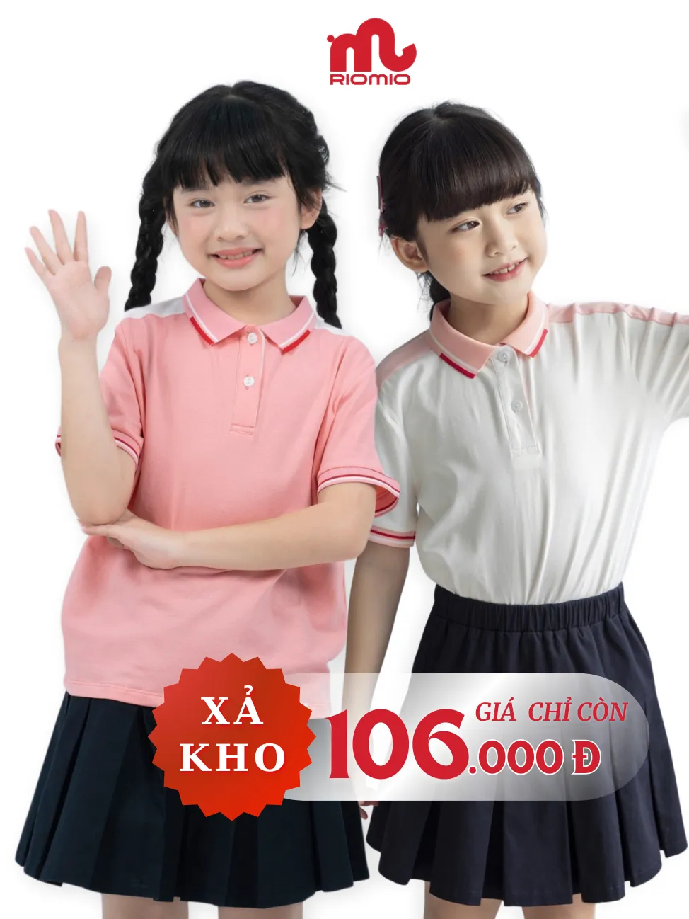 Ảnh Áo polo phối chân váy xếp ly RIOMIO - Có quần bảo hộ, size 21-42kg RA679,RA677,RCV661 1