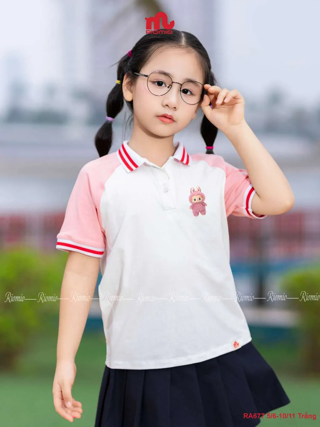 Ảnh Áo polo phối chân váy xếp ly RIOMIO - Có quần bảo hộ, size 21-42kg RA679,RA677,RCV661 3