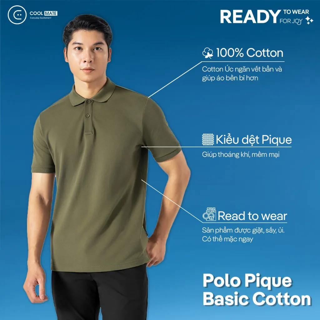 Ảnh Áo Polo Pique Basic Cotton 100% Ready To Wear Coolmate 3