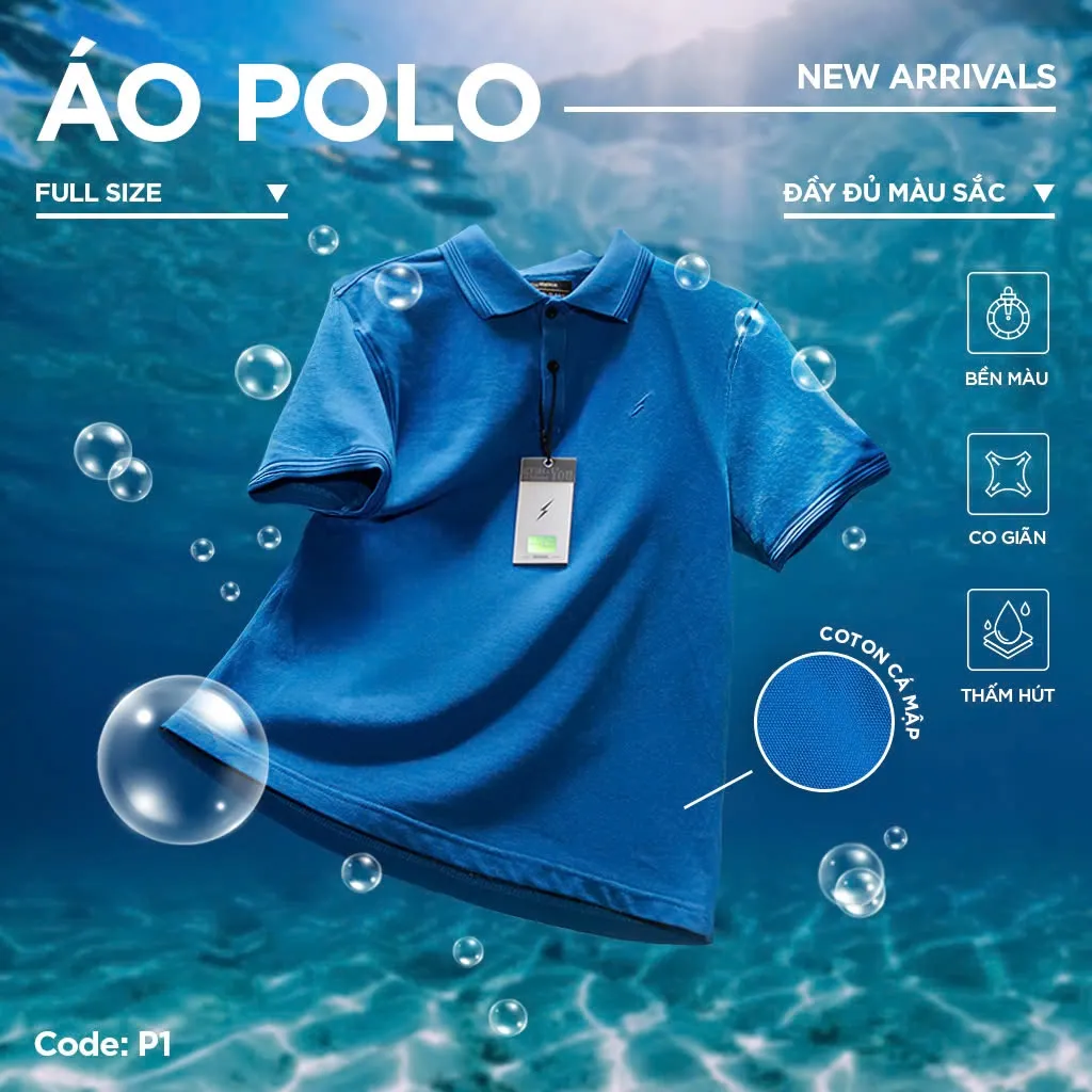 Ảnh Áo Polo Pique P01 Xanh Cobal Just Men Thời Trang Nam 1
