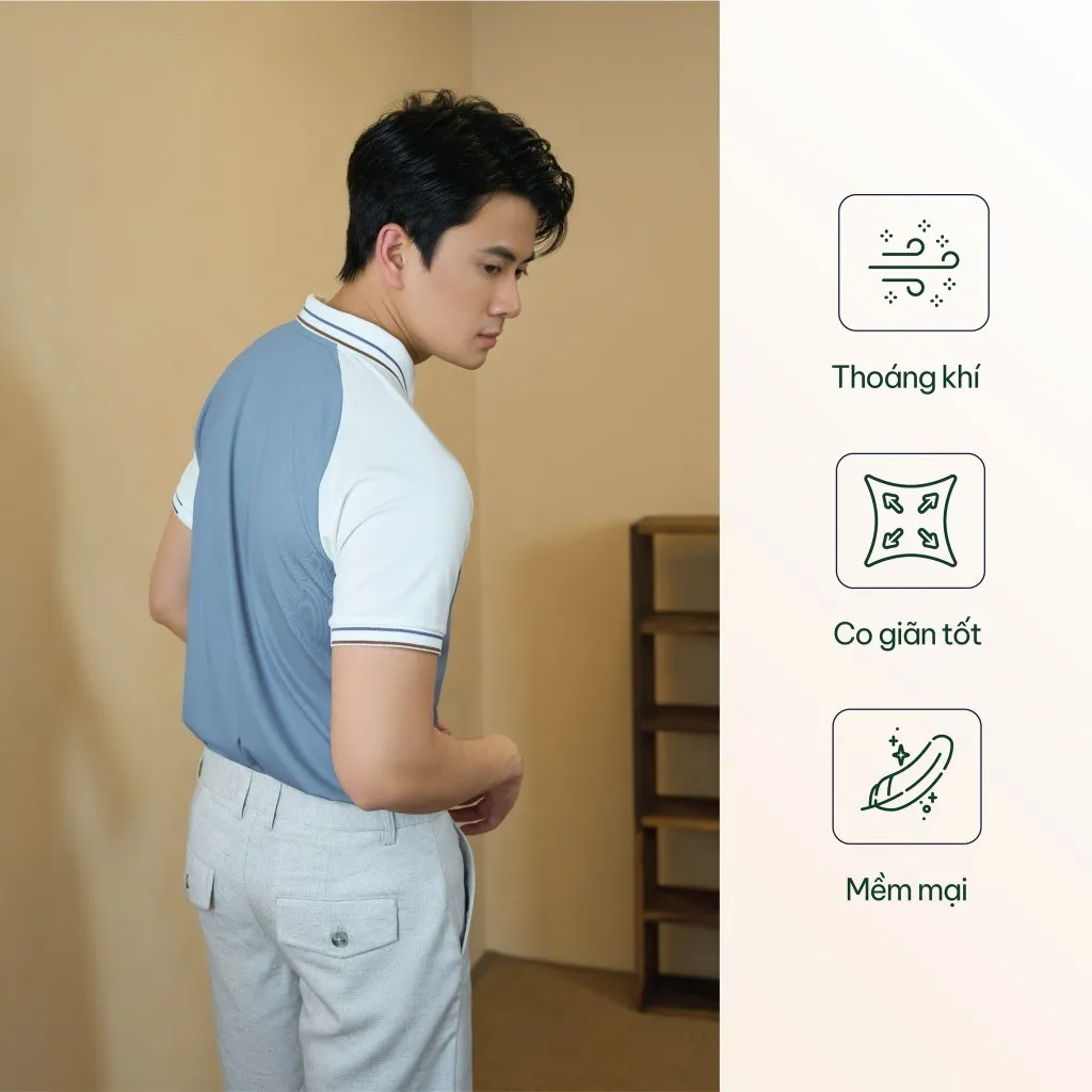 Ảnh Áo Polo Rayon Bo Sọc Form Slimfit 4MEN PO161 ôm body, vải mềm mịn, thấm hút mồ hôi, thoáng mát 3