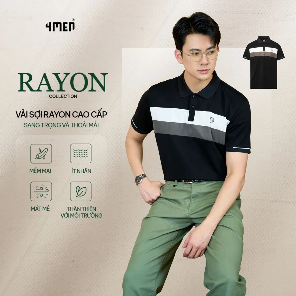 Ảnh Áo Polo Rayon In Logo Tròn M Form Regular 4MEN PO164 cổ bẻ, vải mềm mịn, thoáng mát 1