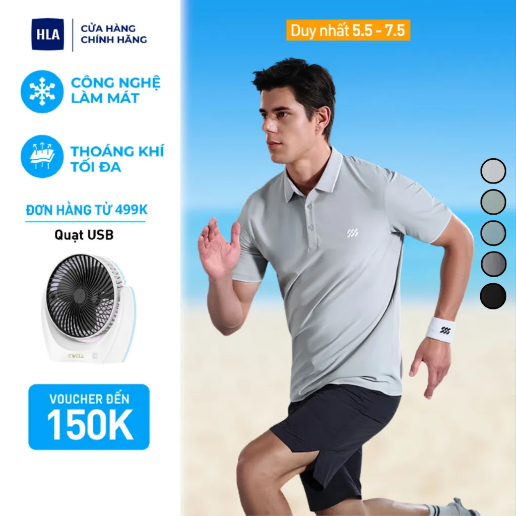 Ảnh Áo POLO thể thao nam HLA Sportsday tập gym, chạy bộ, chất liệu thun lạnh mềm nhẹ co giãn, thấm hút thoáng khí 1