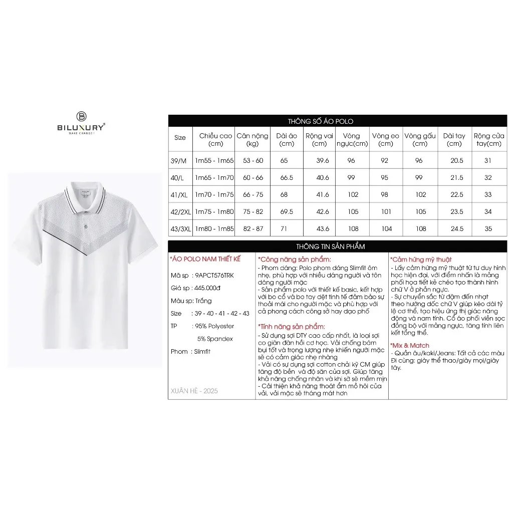 Ảnh Áo Polo Trắng 9APCT576TRK Biluxury Hoạ Tiết Kháng Khuẩn Chống Nhăn Bền Màu 1