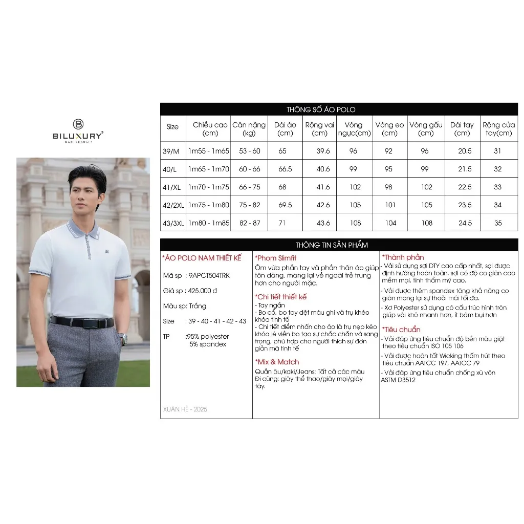 Ảnh Áo Polo Trắng Phối Cổ, Kháng Khuẩn, Chống Nhăn, Bền Màu 9APCT504TRK Biluxury 1
